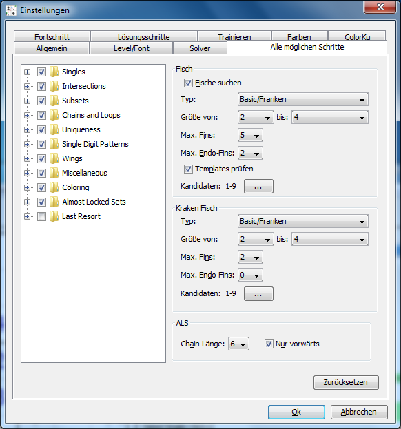 Screenshot: Find all steps configuration