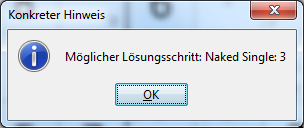 Screenshot: Konkreter Hinweis