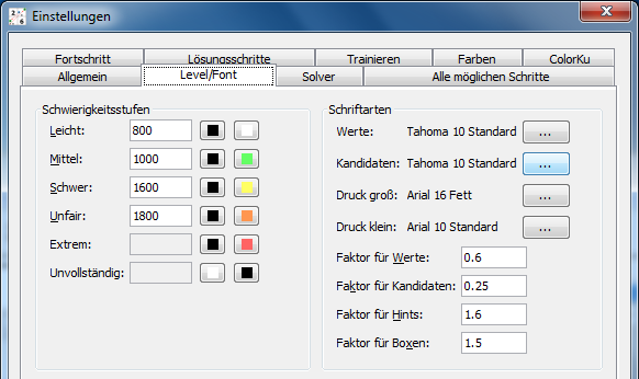 Screenshot: Optionen fr Levels/Fonts