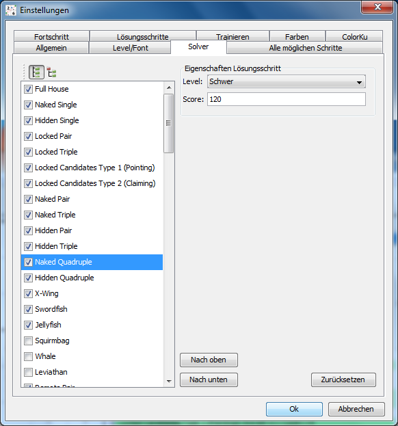 Screenshot: Standard order of solver steps