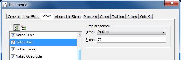 Screenshot: Solver step attributes