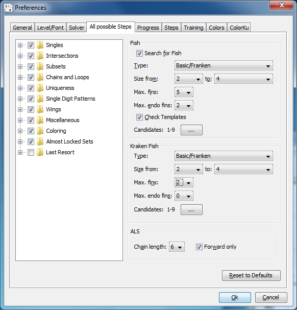 Screenshot: Find all steps configuration