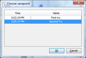 Screenshot: Restoring savepoints