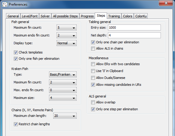 Screenshot: Solver step options