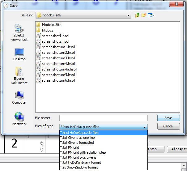 Screenshot: File formats