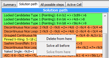 Screenshot: Solution path view - contexct menu