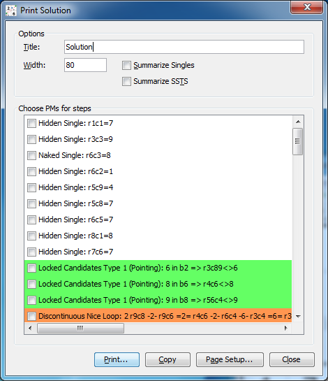 Screenshot: Printing a solution path