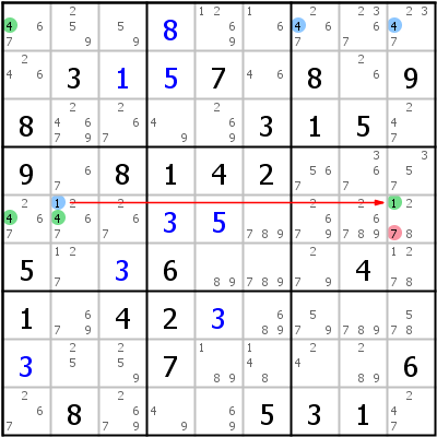 Sudoku Lsungstechnik: Beispiel fr Kraken+Fish+Type+2+%28Chain+3%29