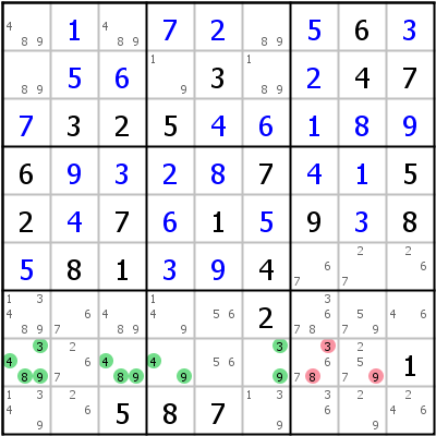 Sudoku Lsungstechnik: Beispiel fr Naked+Quadruple