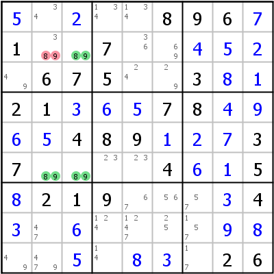 Sudoku Lsungstechnik: Beispiel fr Unique+Rectangle+Type+1