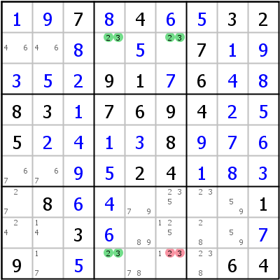 Sudoku Lsungstechnik: Beispiel fr Unique+Rectangle+Type+1