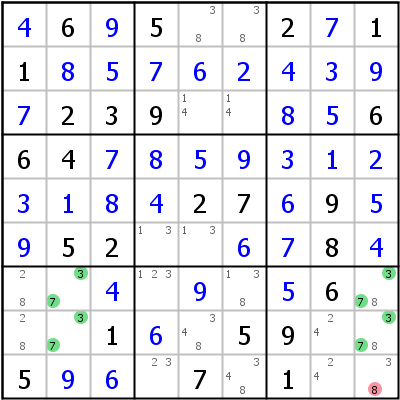 Sudoku Lsungstechnik: Beispiel fr Unique+Rectangle+Type+2